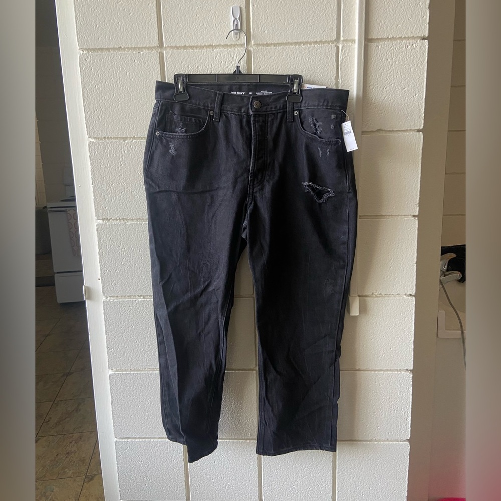 Brand New Black Old Navy High Rise Slouchy Straight Crop Jeans Size 12